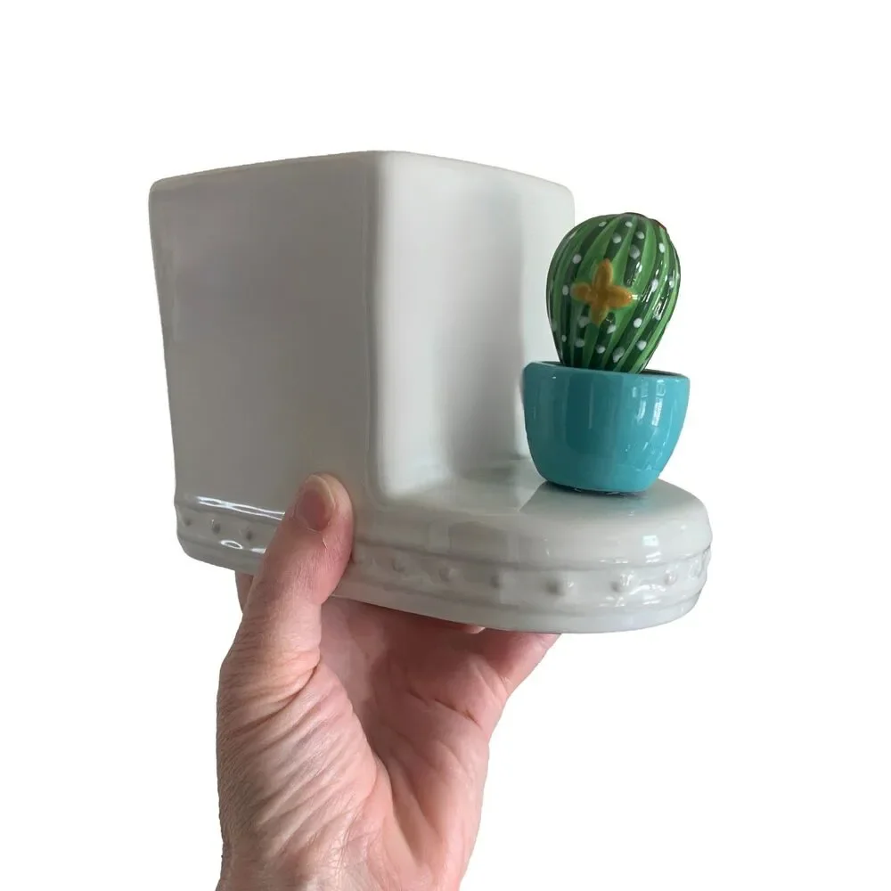Nora Fleming Pearl Dot Holder Crock Vase Base with Cactus Mini Ceramic Retired
